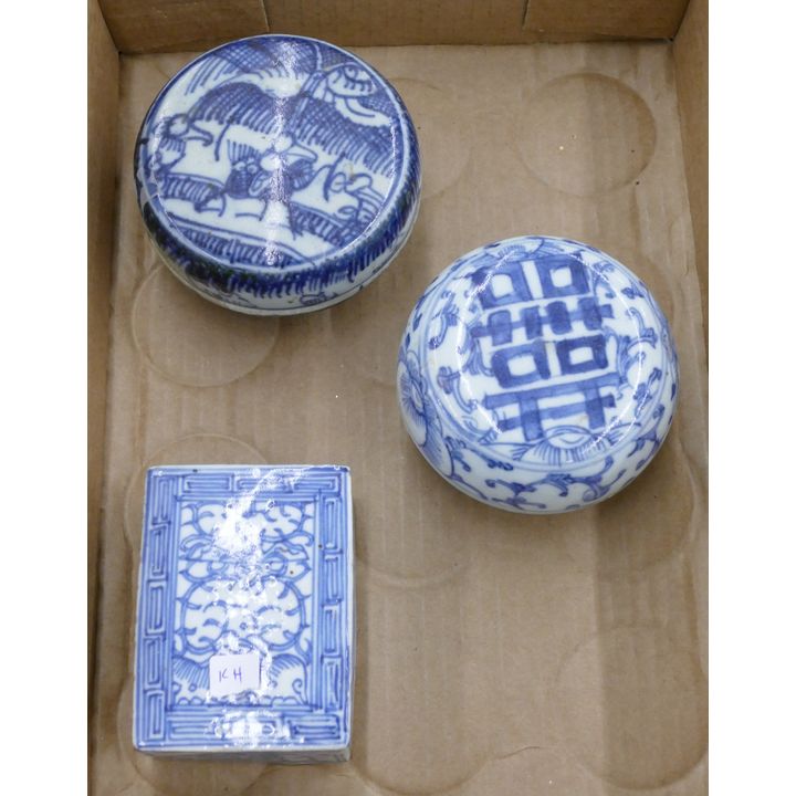 Box 3pc Old Chinese B&W Porcelain Boxes