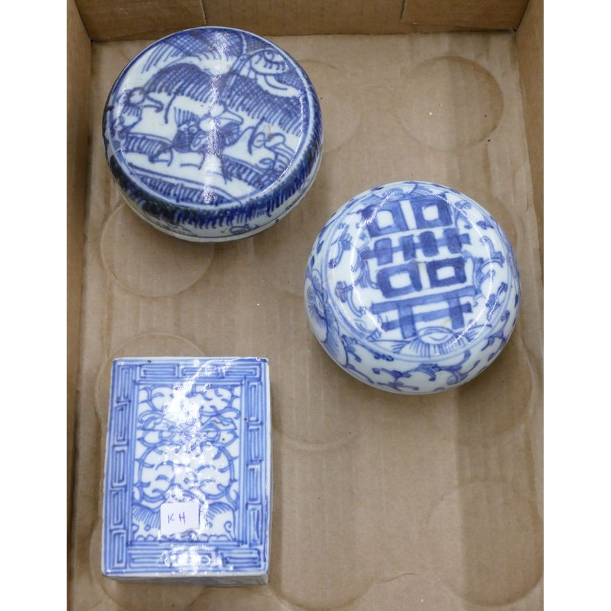 Box 3pc Old Chinese B&W Porcelain Boxes
