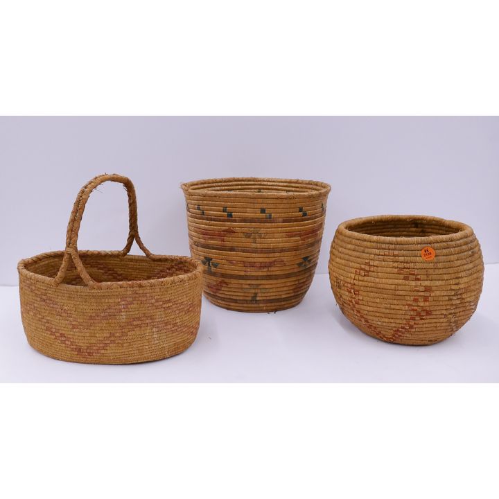 3pc Old Alaskan Large Indian Baskets- Largest 10''