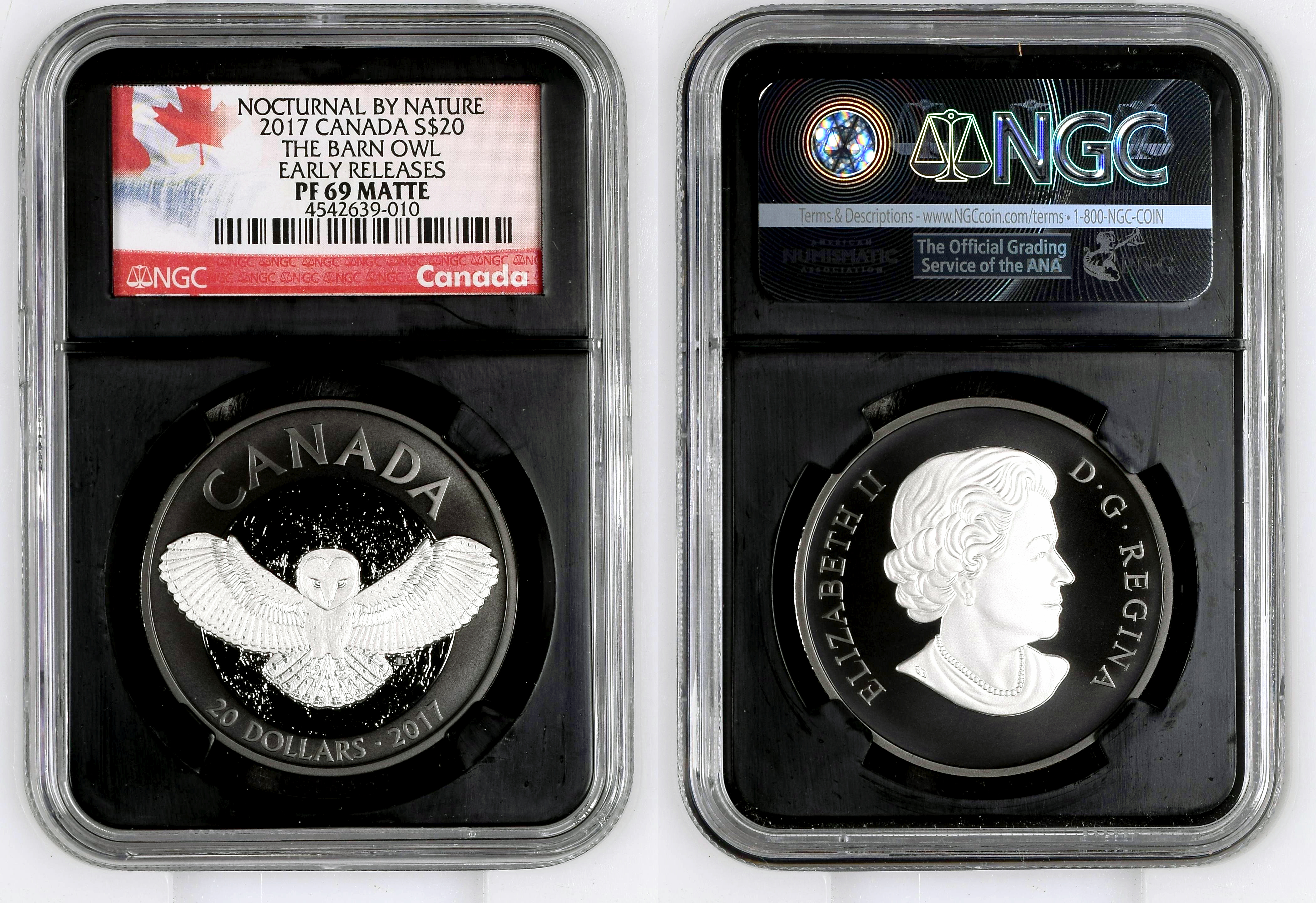 Canada, The Barn Owl, Twenty Dollar, 2017, NGC PF 69 MATTE