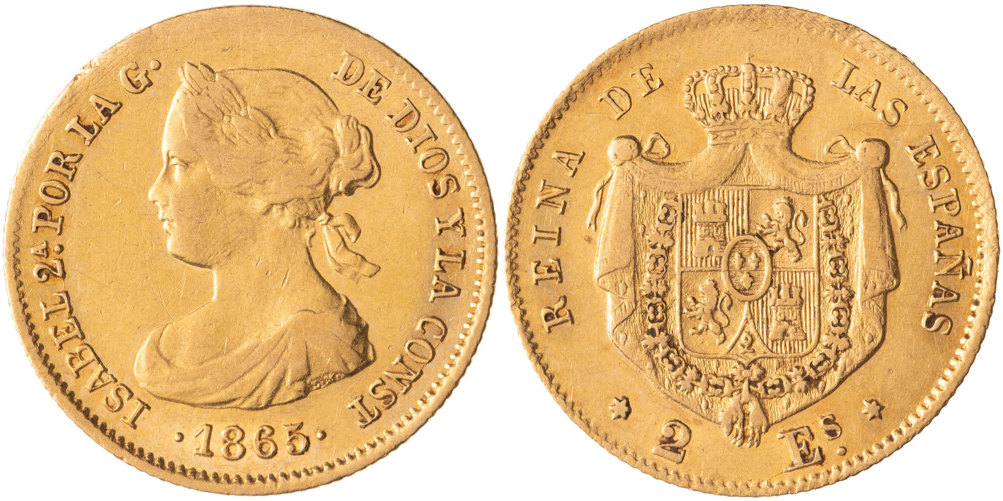 Spain, Isabella II, Two Escudos, 1865, gF