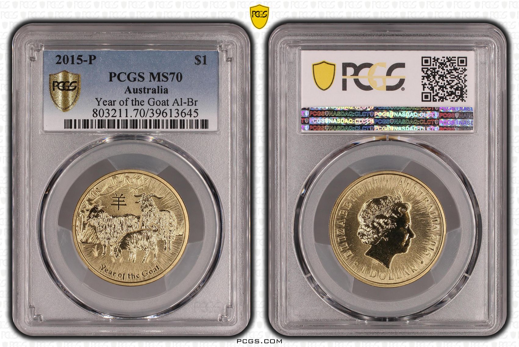 Year of the Goat Al-Br, POP 13/0, One Dollar, 2015-P, PCGS MS70