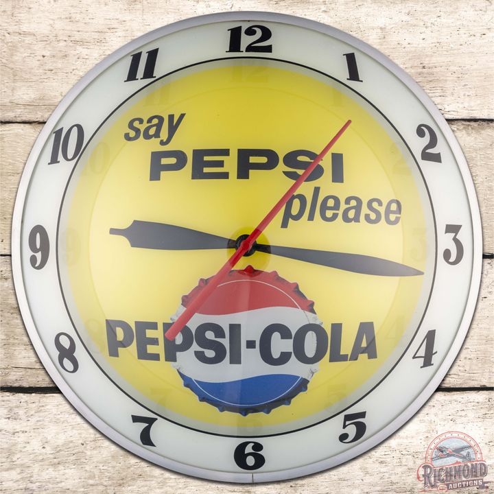 Say Pepsi Please Pepsi Cola 15" Double Bubble Advertising Clock w/ Bottlecap