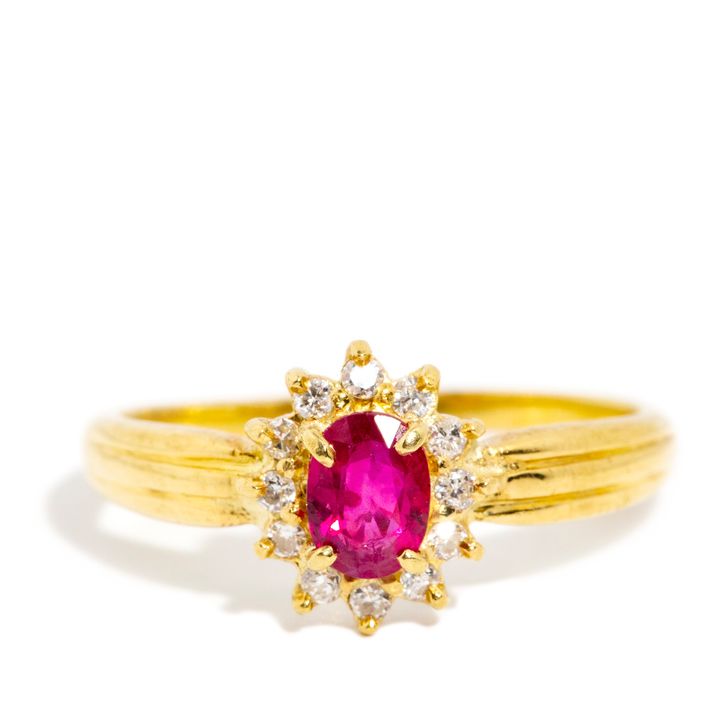 Vintage Ruby & Diamond Cluster Ring,