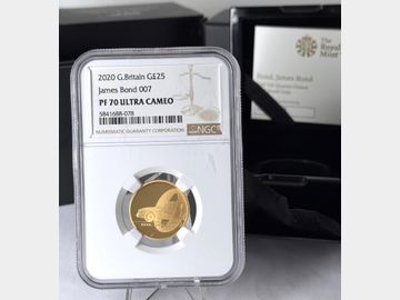 2020 JAMES BOND '007' PROOF 1/4oz GOLD 25 POUND PF70 UCAM TOP POP!