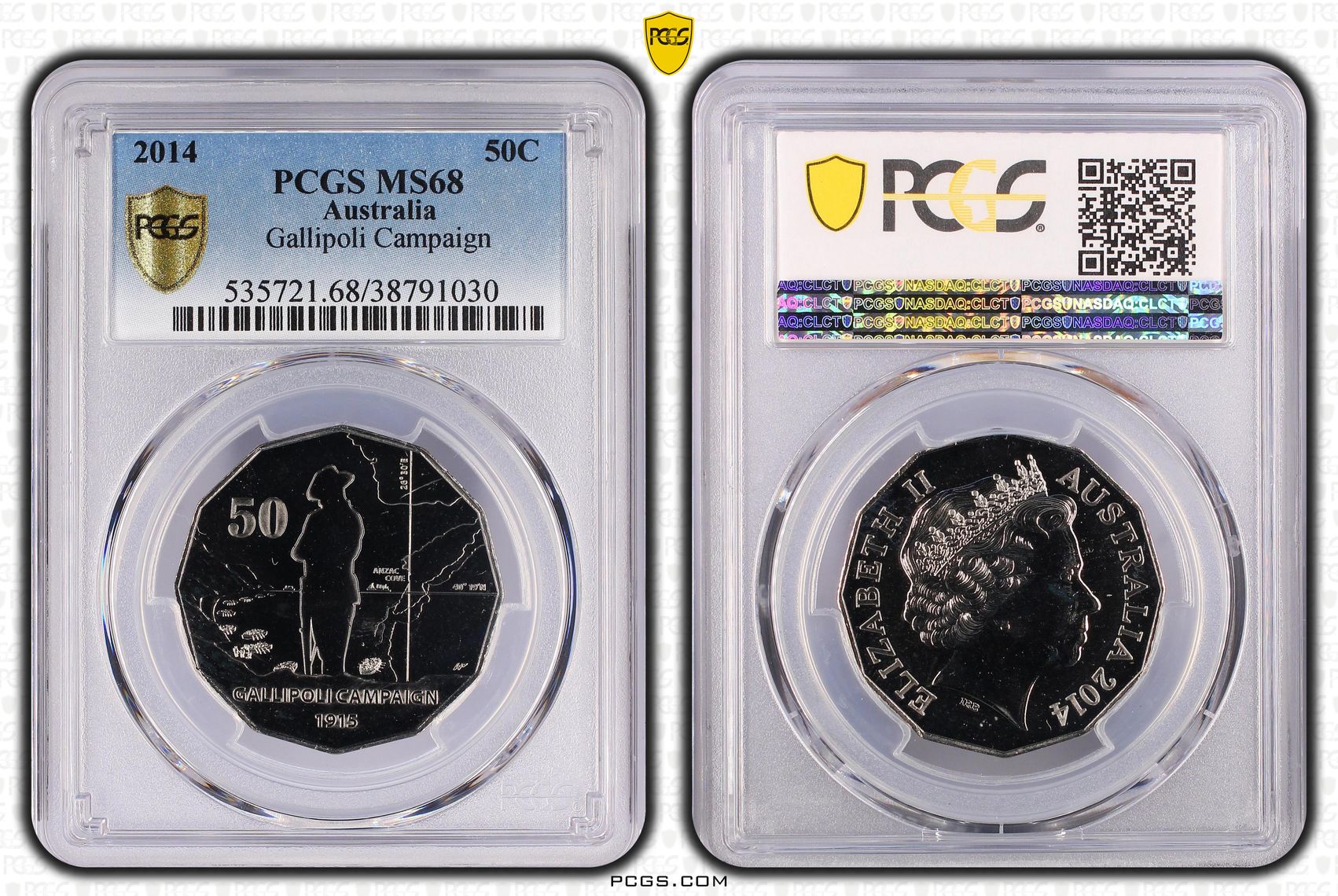 2014 Australia Fifty Cent, 50c Gallipoli Campaign PCGS - MS68 -030