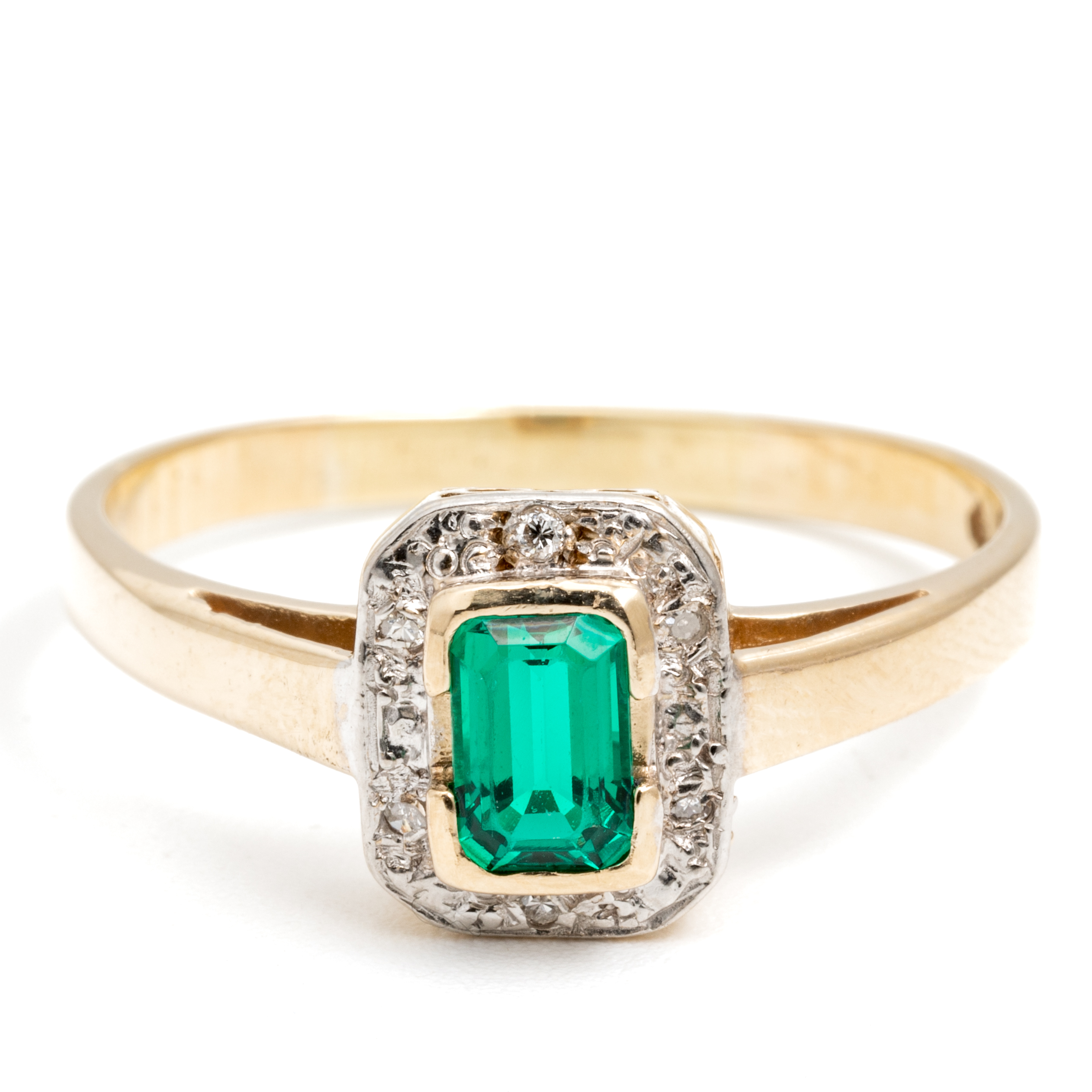 291 · 9ct Gold Diamond and Synthetic Emerald Ring