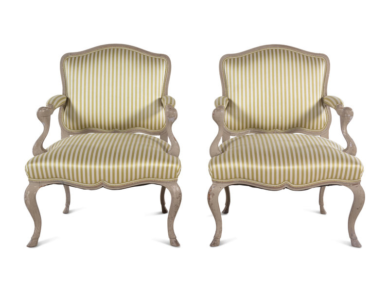A Pair of Louis XV Style Painted Fauteuils