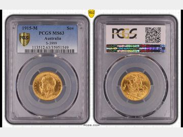 1915 GEORGE V MELBOURNE MINT GOLD SOVEREIGN MS63
