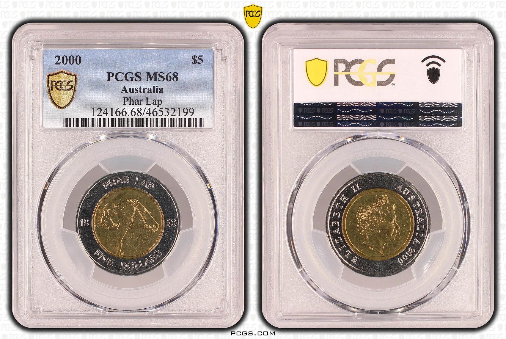 Phar Lap, Five Dollar, 2000, PCGS MS68