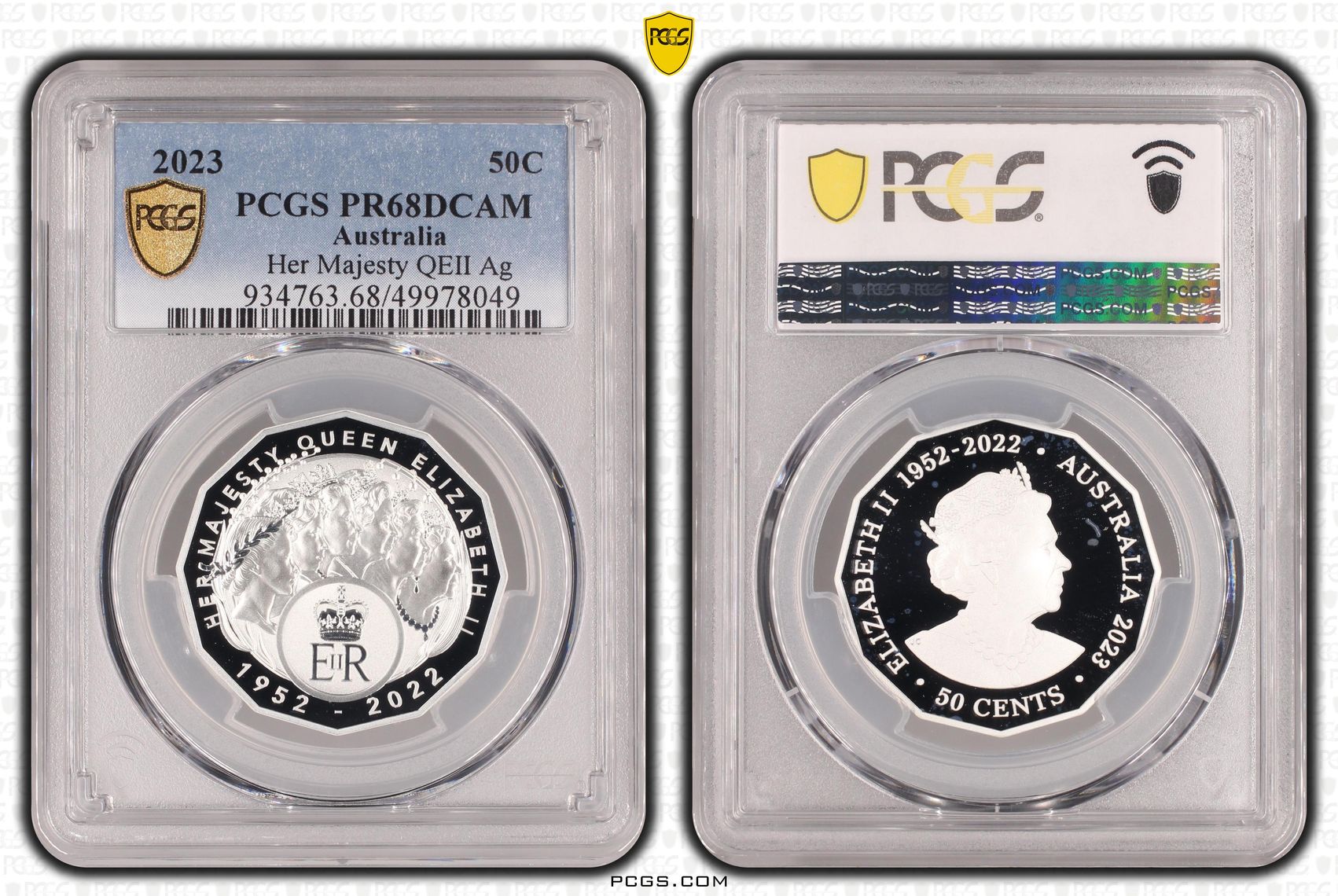 Her Majesty QEII Ag, Fifty Cent, 2023, PCGS PR68DCAM