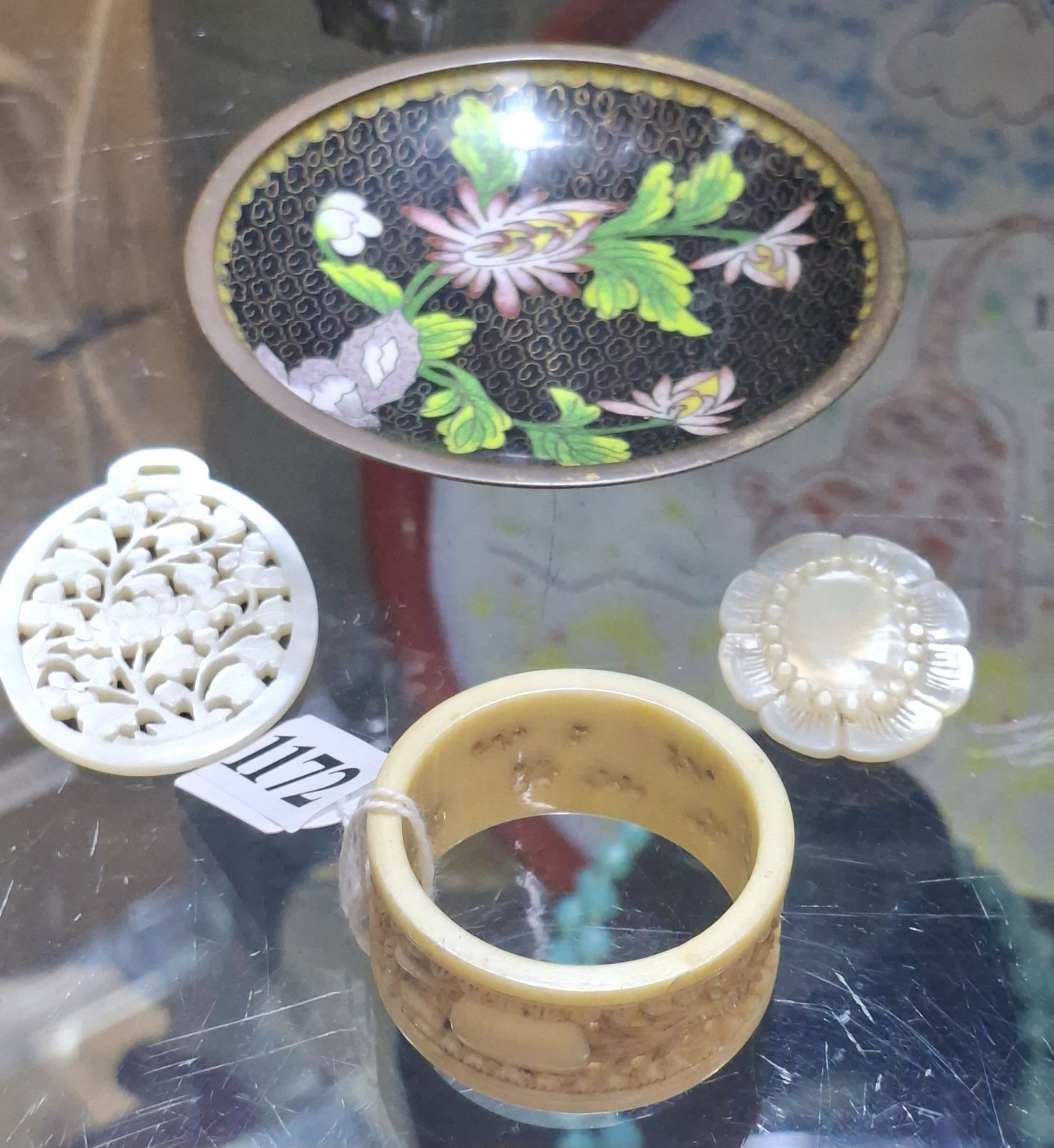 1172 · CHINESE CLOISONNE PEARL AND IVORY