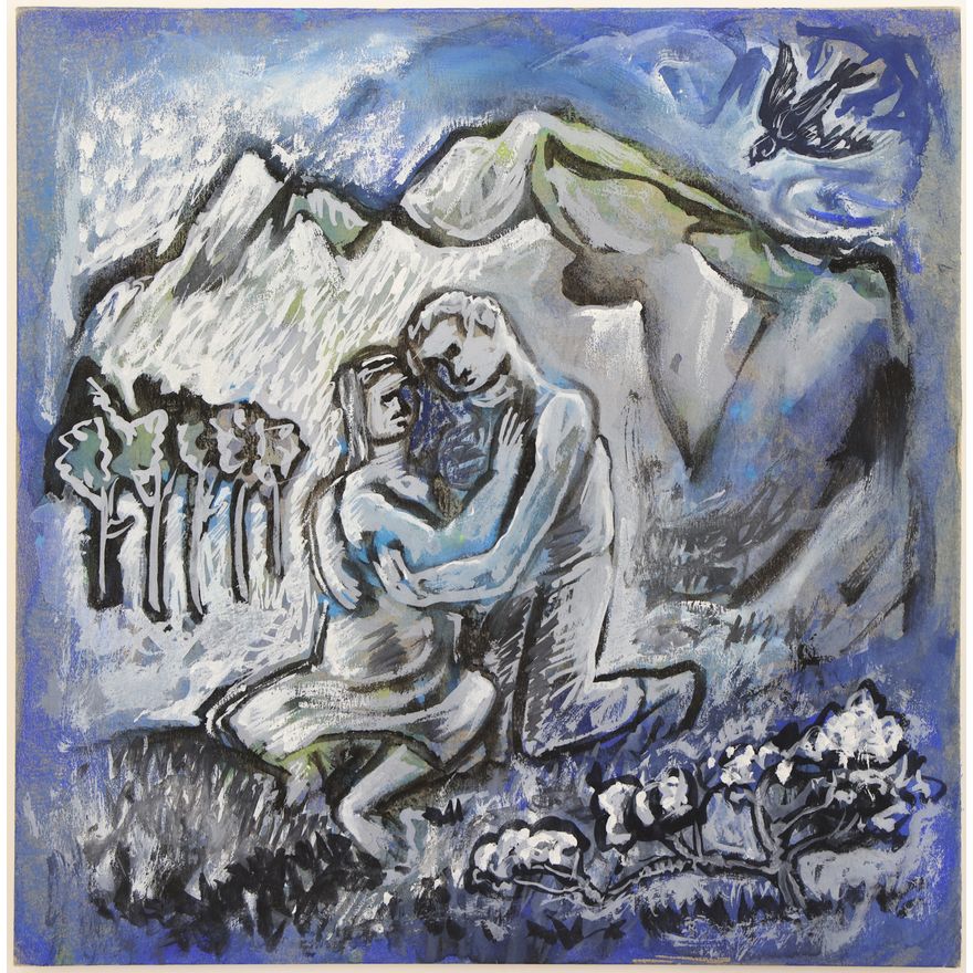 Neil Meitzler ''Lovers in Landscape'' Casein on Board 6''x6'' - Unsigned