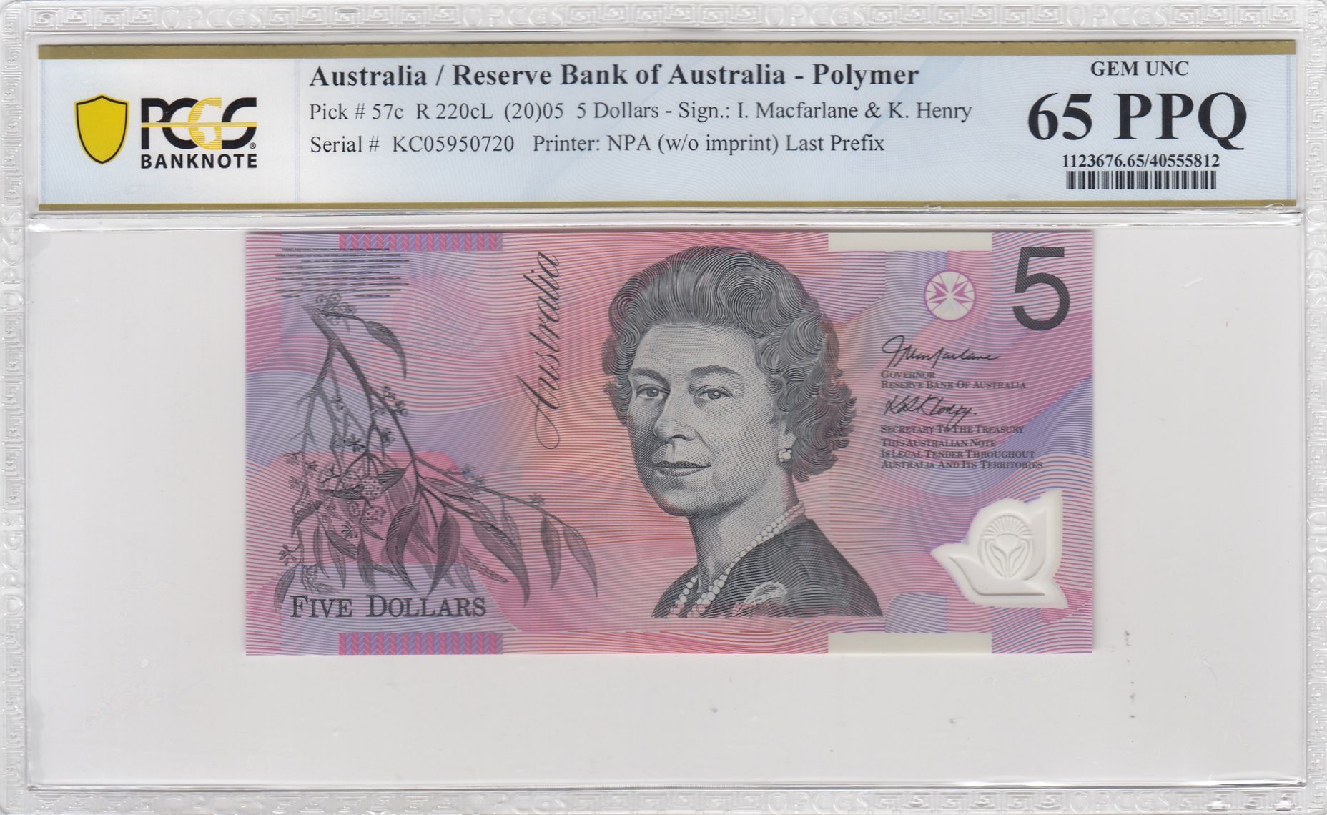 2005 $5 Macfarlane/Henry Gem Unc 65 PPQ Last Prefix