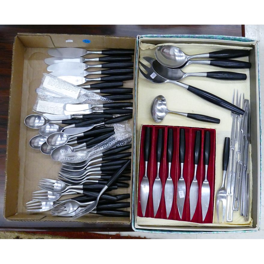 48pc Jens Quistgaard for Dansk ''Fjord'' Black Handled Flatware Set