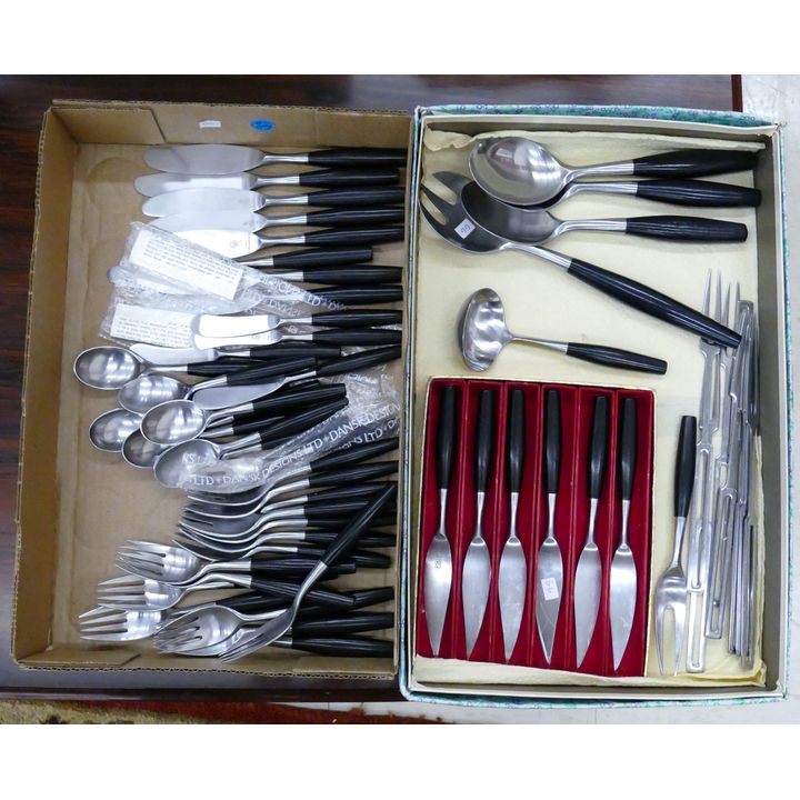 48pc Jens Quistgaard for Dansk ''Fjord'' Black Handled Flatware Set