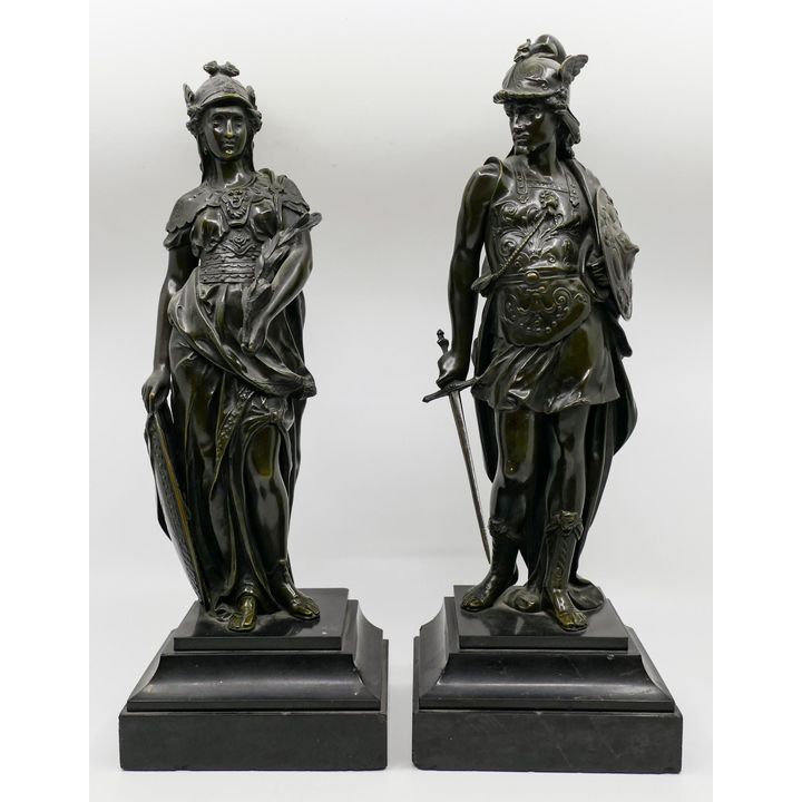 Pair Antique Mars and Venus Bronze Garnitures 17"x6"