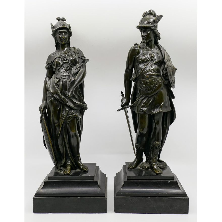 Pair Antique Mars and Venus Bronze Garnitures 17"x6"