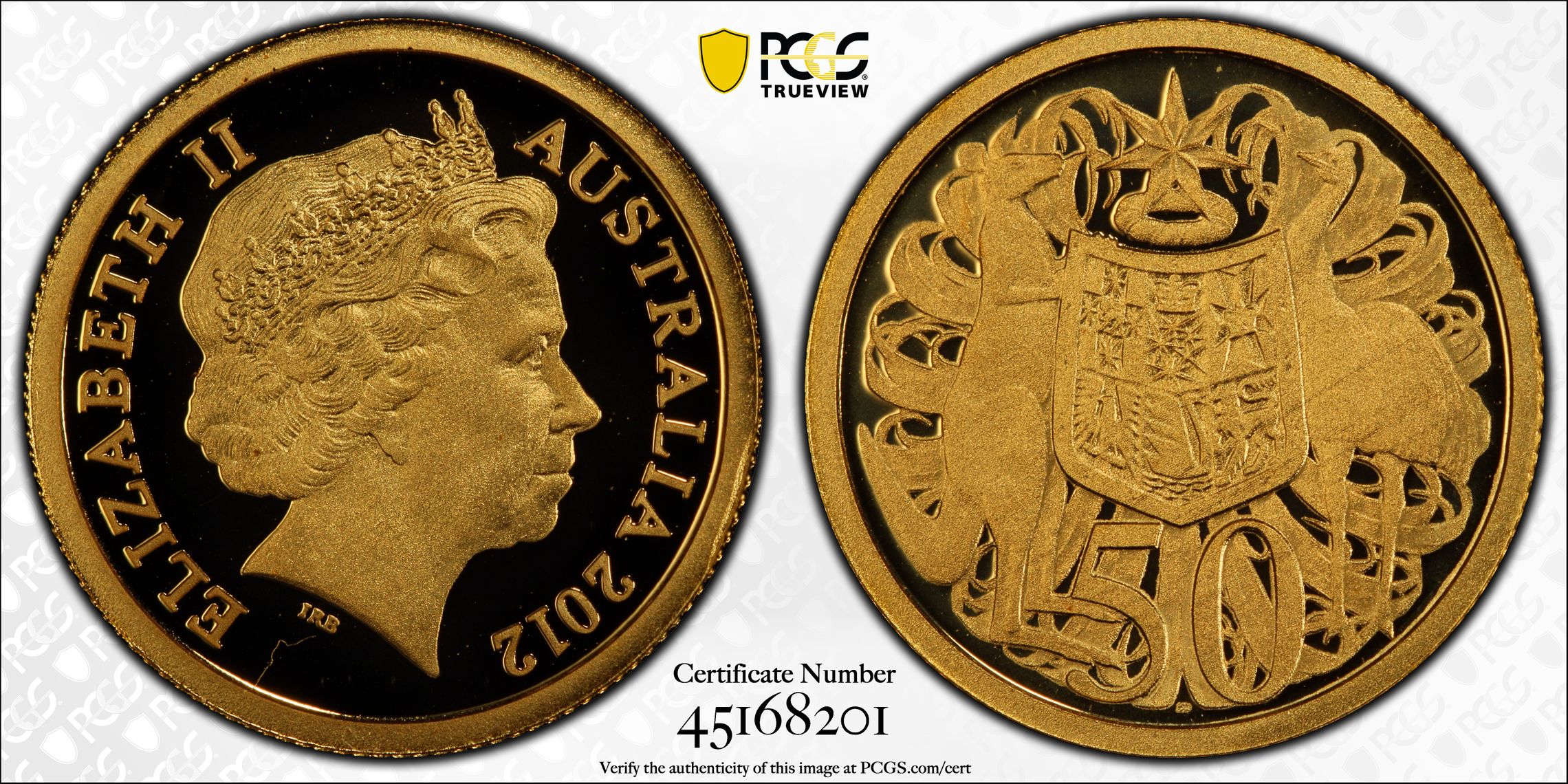 2012 Australia Gold Fifty Cent, 50c Coat of Arms PCGS - PR69DCAM -201