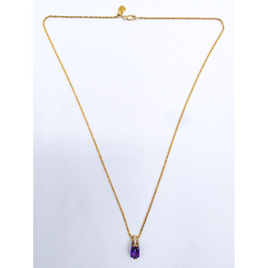 Italian 14k Amethyst & Diamond Pendant Necklace 20''