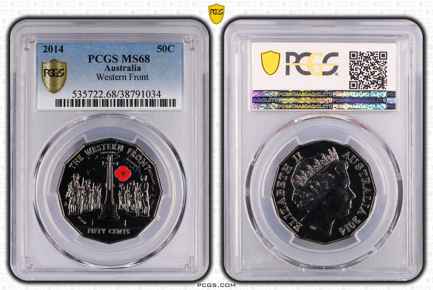 2014 Australia Fifty Cent, 50c Western Front PCGS - MS68 -034