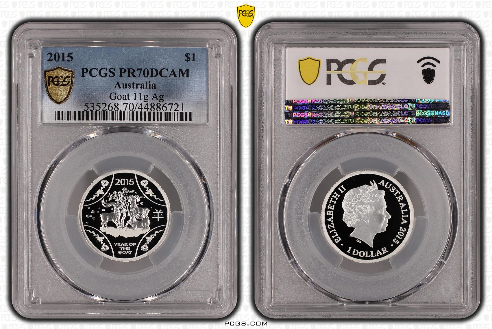 2015 Australia One Dollar, $1 Silver Proof Goat 11g Ag PCGS - PR70DCAM POP 4/0 -721
