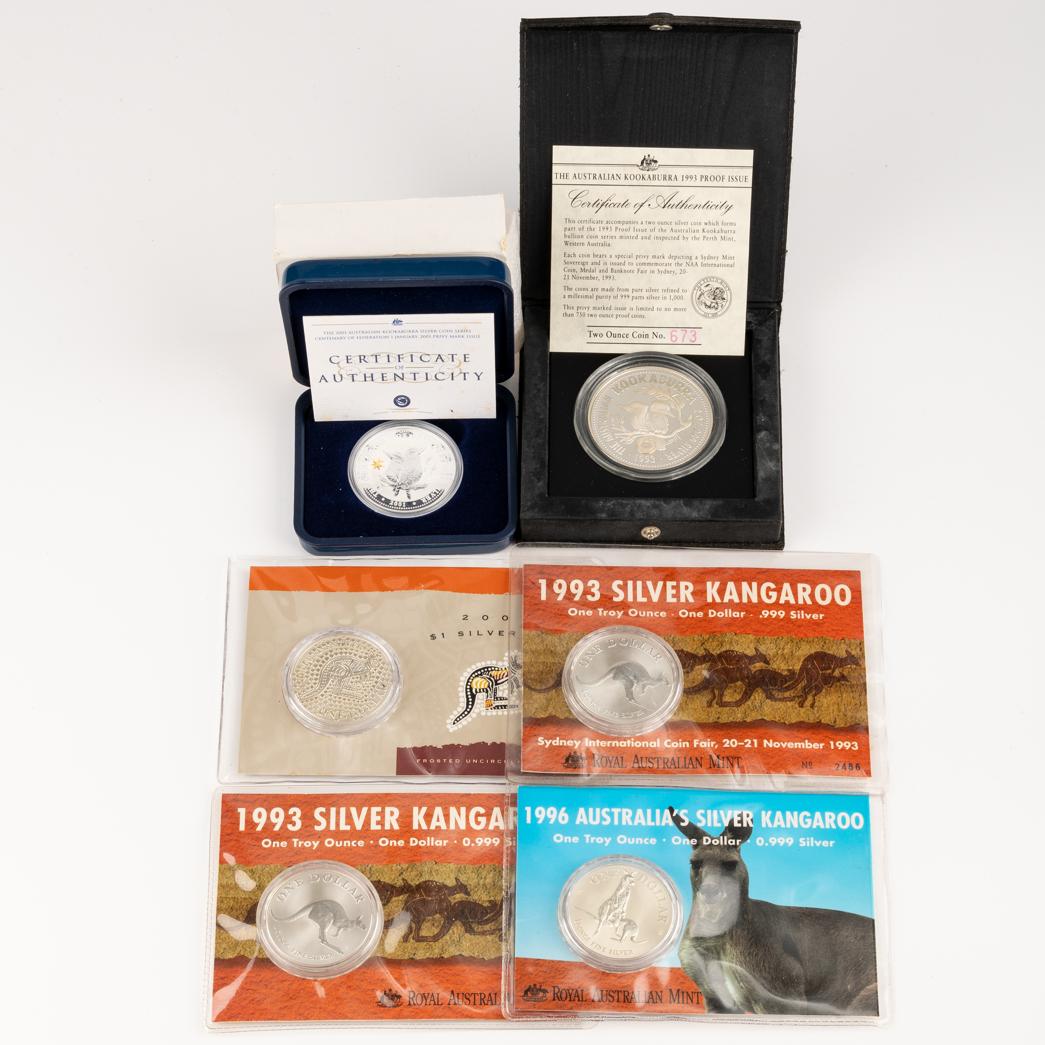 Elizabeth II, RAM / Perth Mint - Kangaroo & Kookaburra, One Dollar - Two Dollars, 1993 - 2001, UNC - FDC