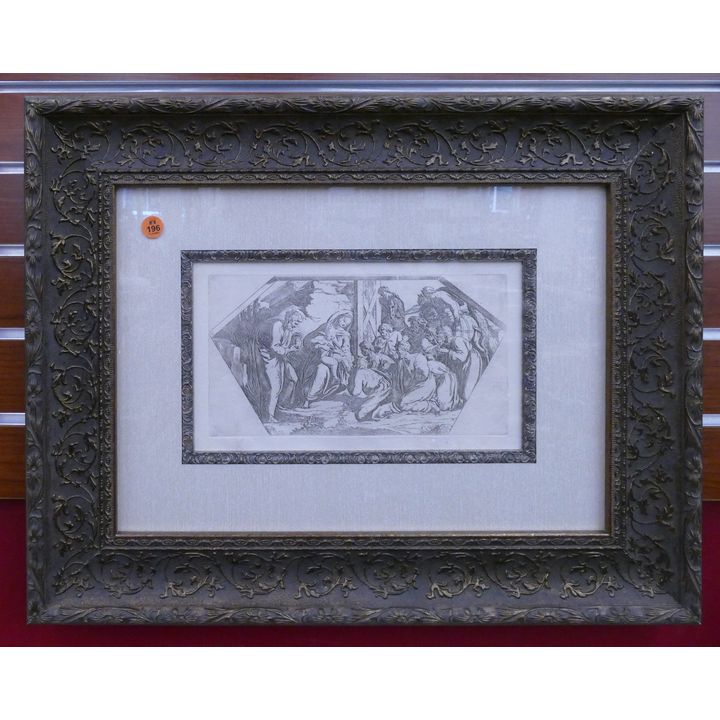 Raphael 'The Epiphany of Christ' Etching w/ COA in Gallery Frame- 18x22''
