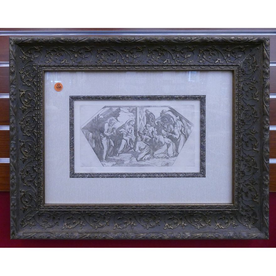 Raphael 'The Epiphany of Christ' Etching w/ COA in Gallery Frame- 18x22''