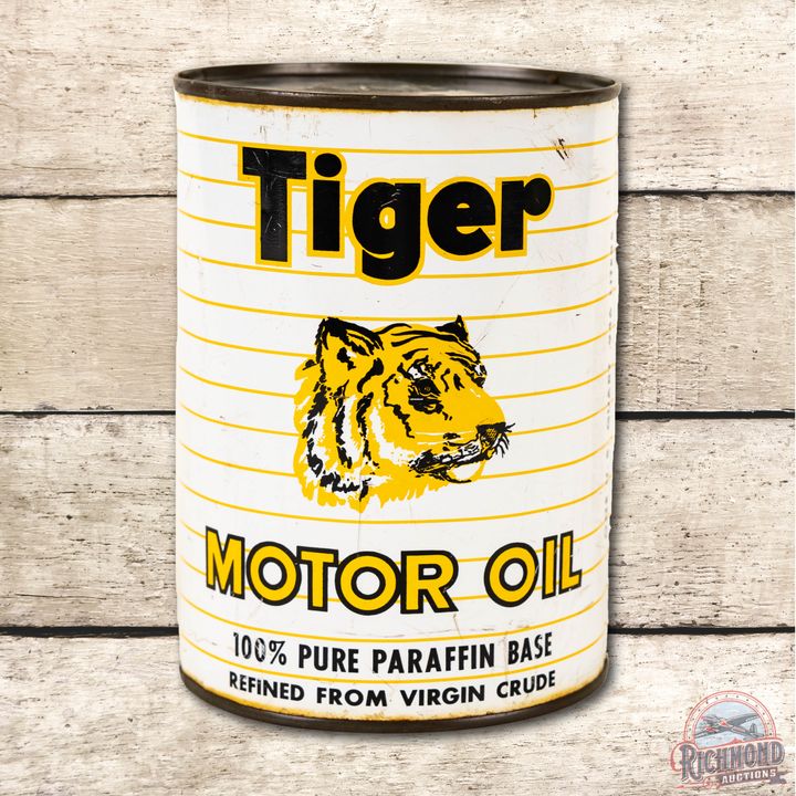 Tiger Motor Oil Quart Can w/ Tiger Graphic TAC 8.25