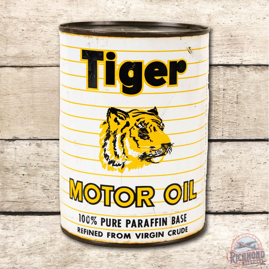 Tiger Motor Oil Quart Can w/ Tiger Graphic TAC 8.25