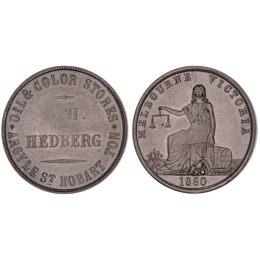 Hobart Town, Tasmania, O. H. Hedberg, Penny, 1860, UNC