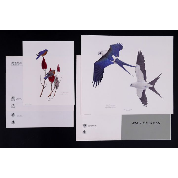 3pc William Zimmerman Signed Bird Lithographs. Published by Frame House Gallery.