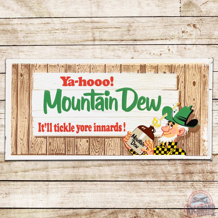 Yahoo! Mountain Dew "It'll Tickle Yore innards!" Embossed SS Tin Sign w/ Hillbilly