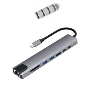 Multi functional 8 in 1 USB C Adapter Hub Docking Station With Cable Holder | NOT TESTED