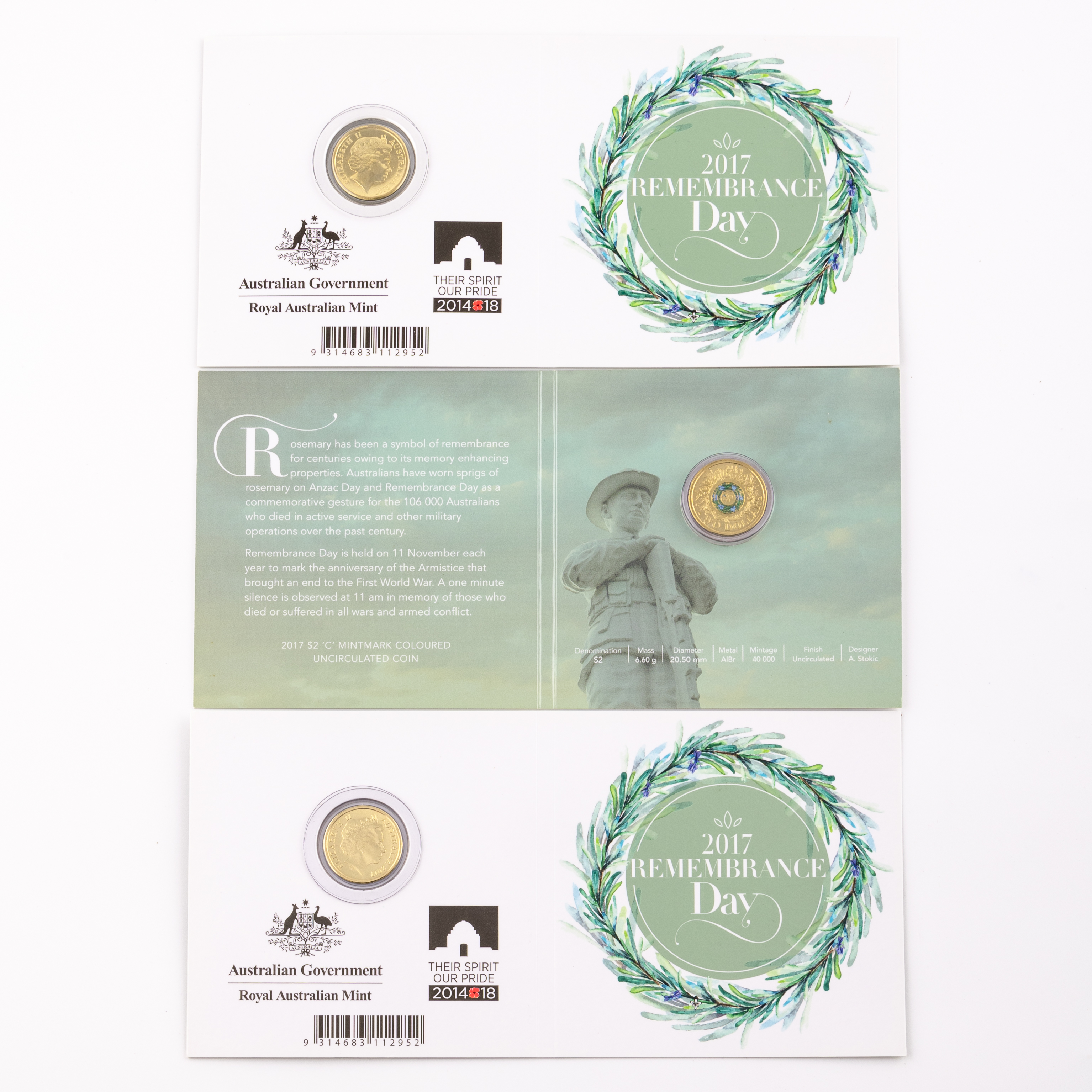 246 · Elizabeth II, Remembrance Day Carded Coin, Two Dollar, 2017-C,  UNC