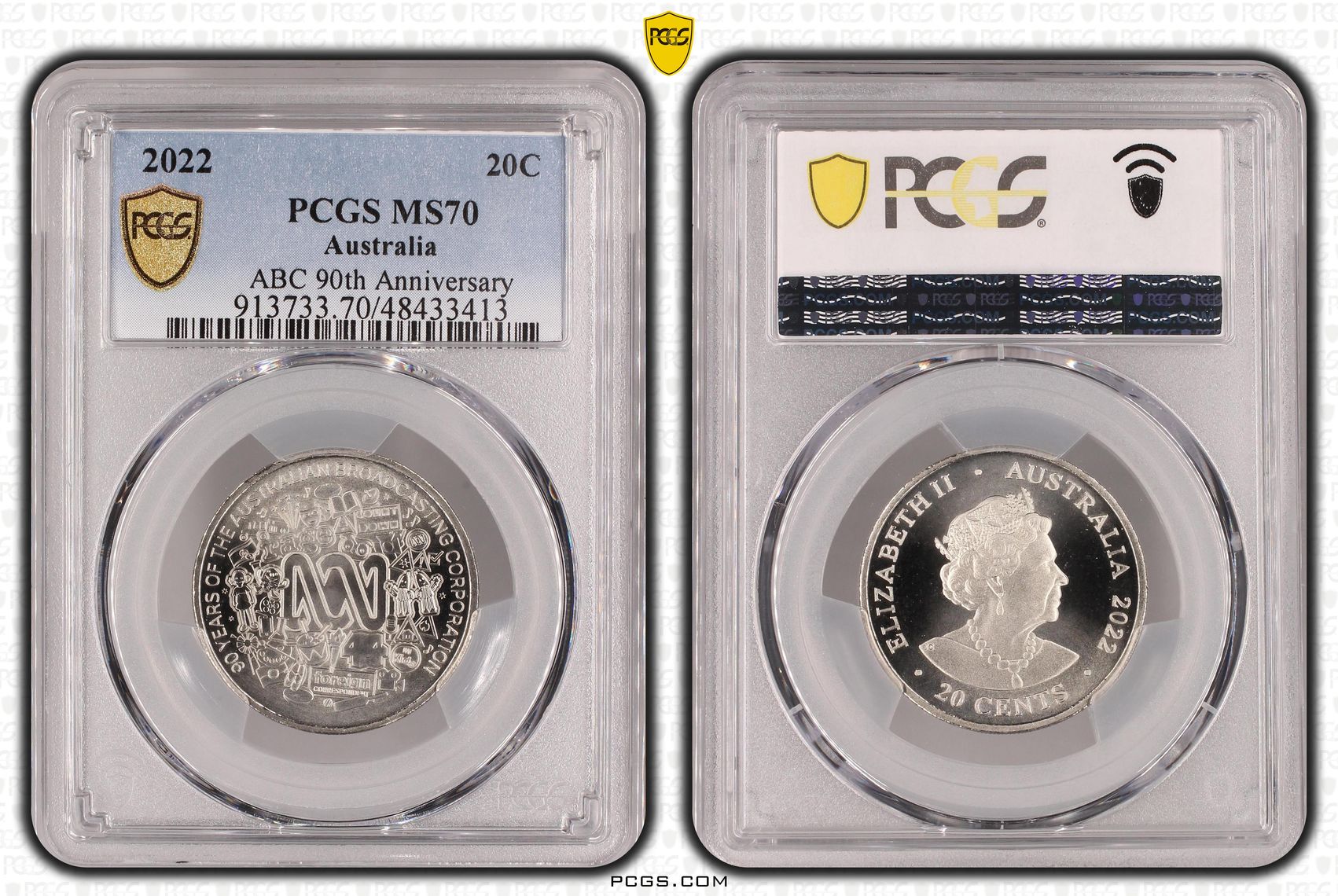 Elizabeth II, ABC 90th Anniversary, Twenty Cent, 2022, PCGS MS70