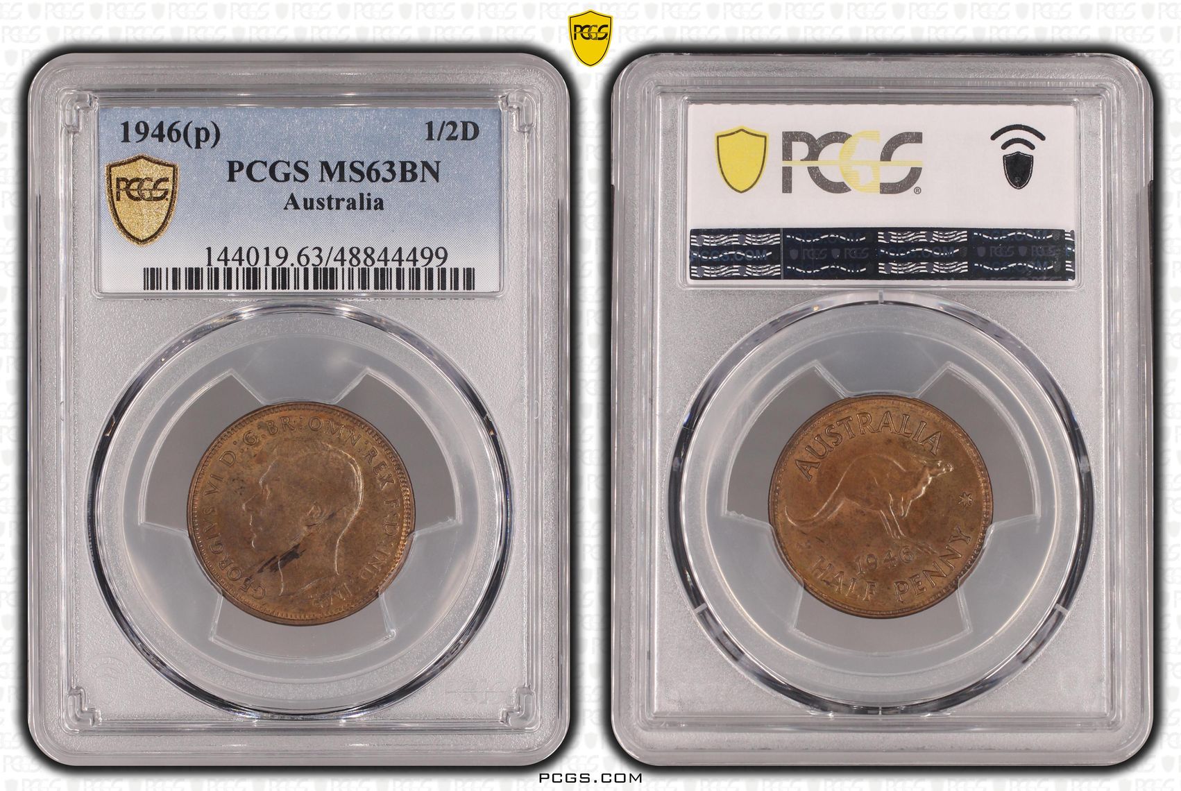 George VI, Halfpenny, 1946-Y., PCGS MS63BN