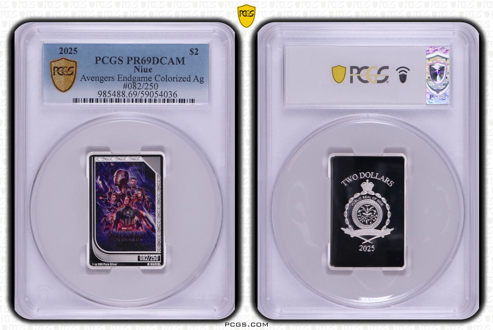 Niue, Avengers Endgame Colorized Ag, POP 1/0, Two Dollar, 2025, PCGS PR69DCAM