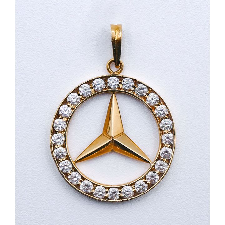 18k CZ Mercedes Benz Emblem Pendant 1.25'' - 4 Grams