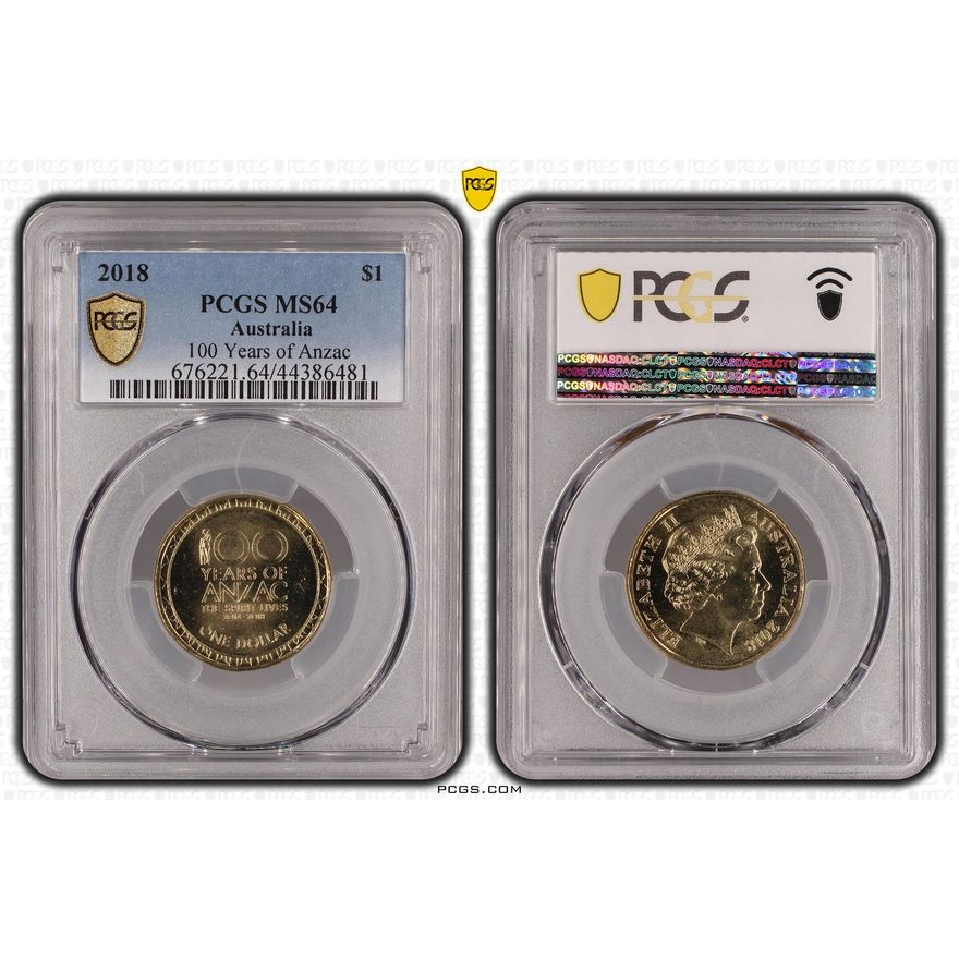 100 Years of Anzac, One Dollar, 2018, PCGS MS 64