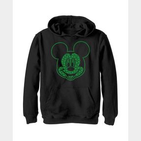 LARGE BOY'S MICKEY & FRIENDS MICKEY MOUSE CLOVER BIG SMILE CHILD PULL OVER HOODIE - BLACK - LARGE