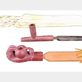 Two Catlinite Pipes With Stems And Pipe Bag