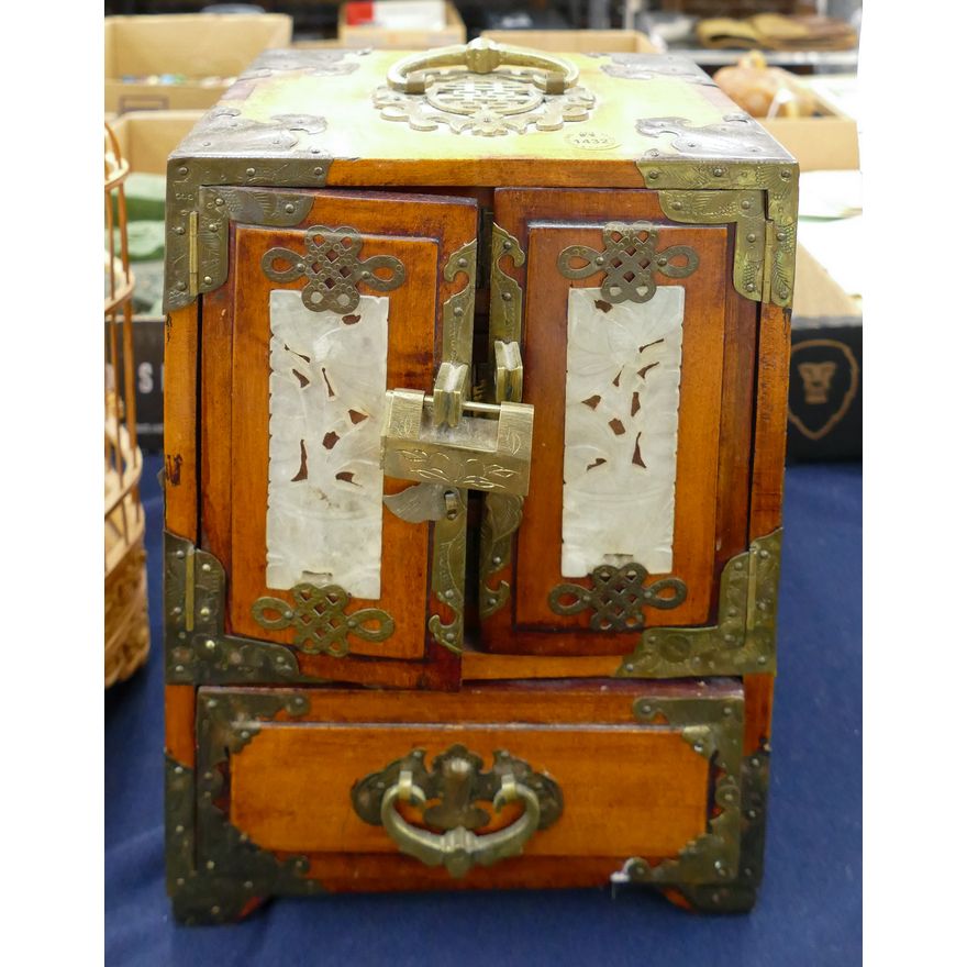 Chinese Stone Inset Jewelry Box 10''