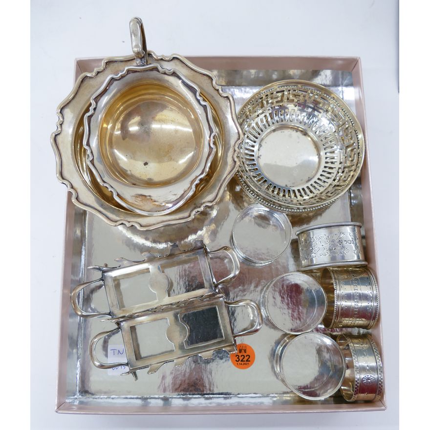 Box English Sterling Bowls & Napkin Rings- 664g TW