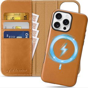 SHIELDON WALLET CASE FOR IPHONE 16 PRO MAX 5G 6.9", GENUINE LEATHER DETACHABLE FLIP RFID BLOCKING CARD SLOT MAGNETIC WIRELESS CHAR