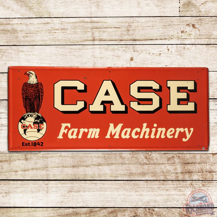 Case Farm Machinery 6' Emb. Single Sided Tin Sign w/ Abe Logo