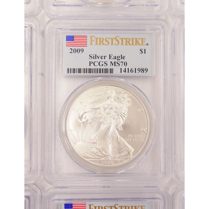 15pc United States 2009 Silver Eagle $1 First Strike Coins, PCGS MS70