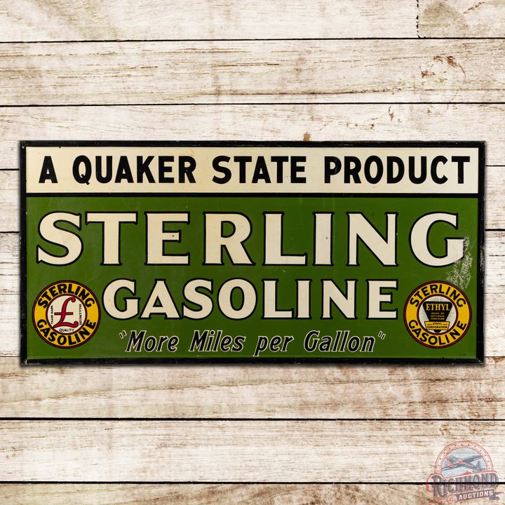 1946 Sterling Gasoline "A Quaker State Product" 6' Single Sided Tin Logo Sign