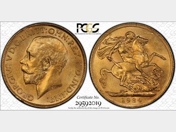 RARITY 2 / 1924 SOUTH AFRICA GOLD SOVEREIGN MS63
